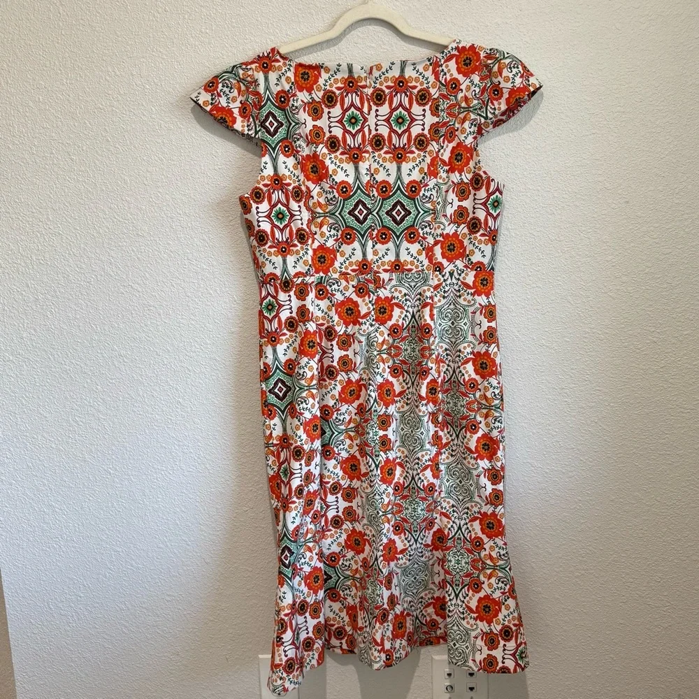 Anthropologie Cecily Fit &‎ Flare Sweetheart Midi Dress XL Petite Orange Motif